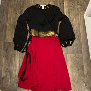 Diane Von Furstenberg Black  and Red Long Sleeve Dress with Gold Accent